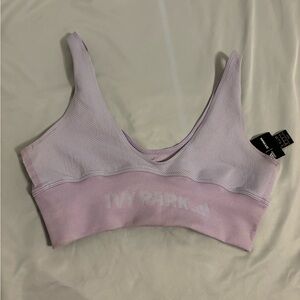 Ivy Park Adidas Ribbed Sports Bra Pink Lavender Logo Band Athleisure Activewear